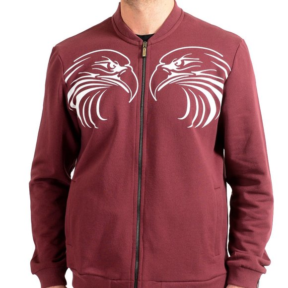 Roberto Cavalli Sport Men's Plum Full Zip Graphic Print Track Bomber Jacket